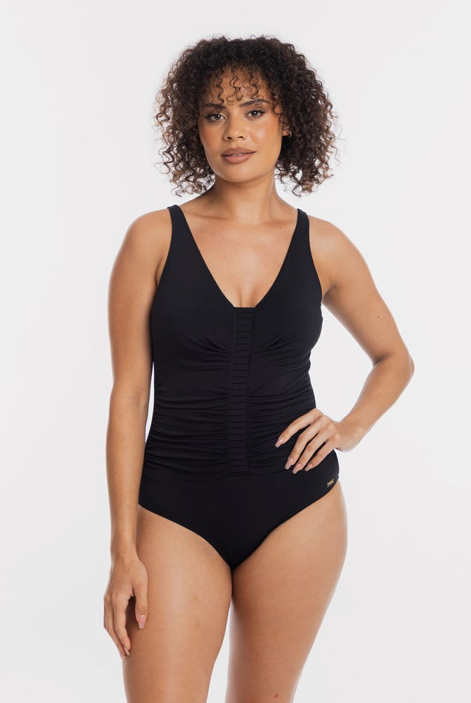 Black V Neck Ruched