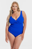Cobalt Pebbled Texture Twist One Piece Swimsuit