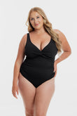 Black Pebbled Texture Twist One Piece Swimsuit