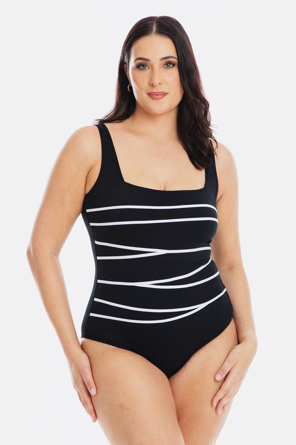 Chlorine Resistant Square Binding One Piece Swimsuit