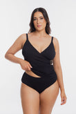 Black Pebbled Texture Tankini Cross Over Set