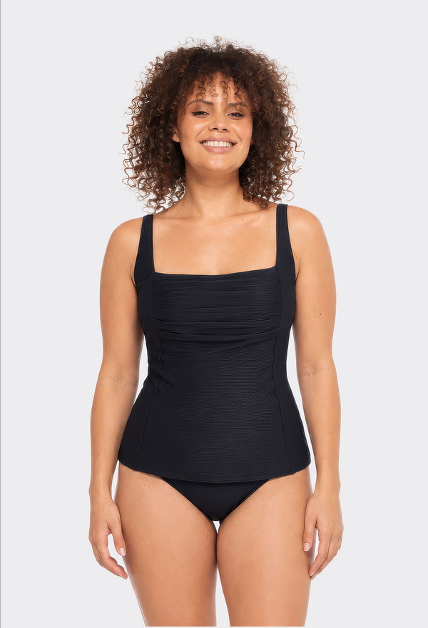 Black Ribbed Texture Tankini Set