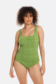 Chiseled Green Square Neck One Piece Swimsuit